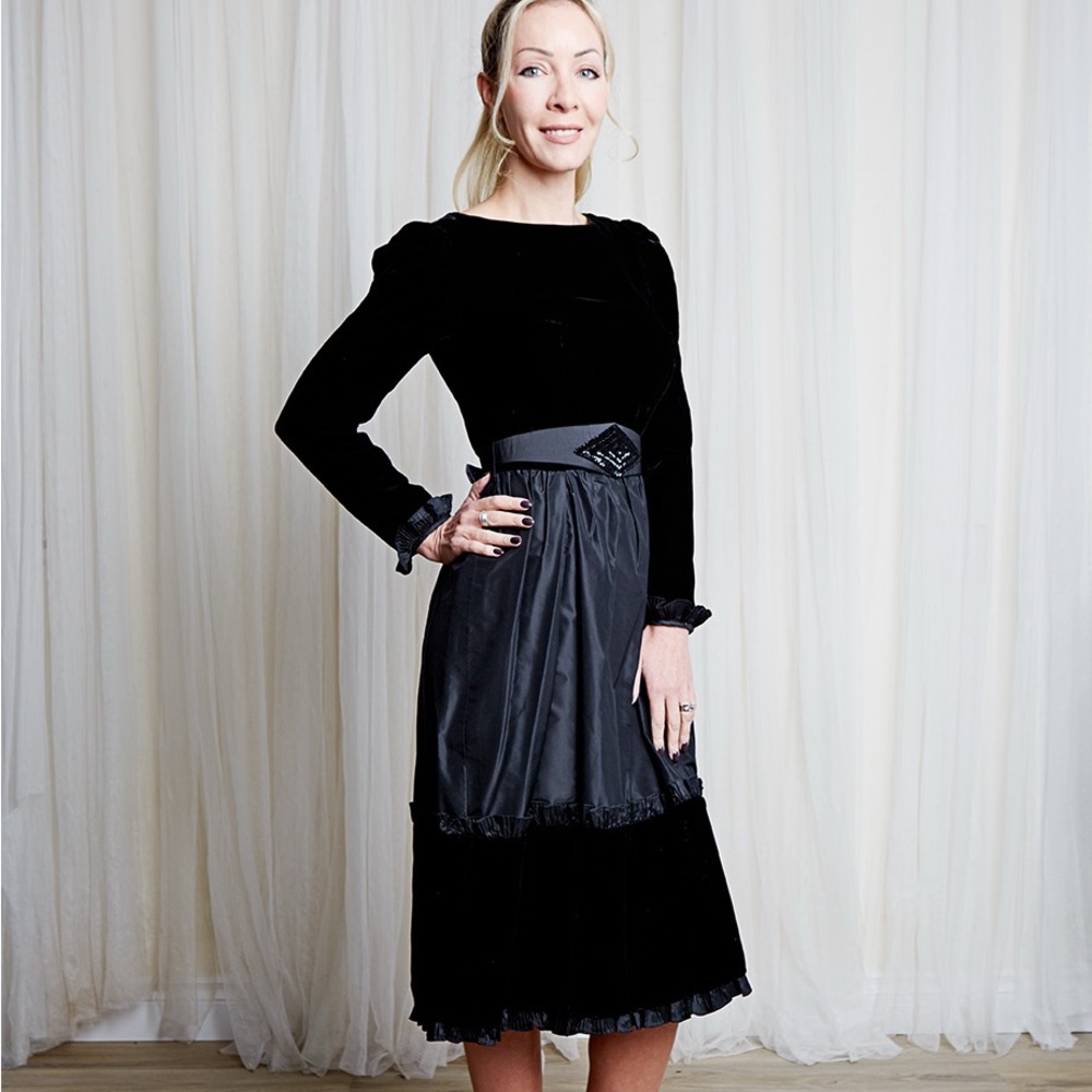 Vintage 80s Silk and Velvet Formal Dress Small - Picture 2 of 11